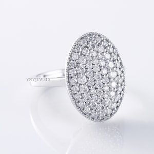 0.85 Ct Round Lab Grown Diamond Ring, Oval Shape Diamond Cluster Ring, Bella Ring, Oval Pave Diamond Engagement Ring, 14K Gold Cluster Ring