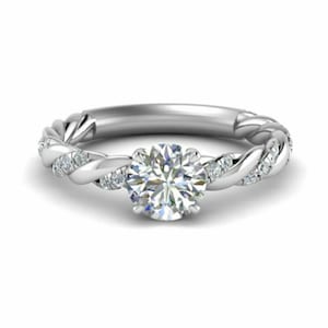 Twisted Moissanite Ring, 1 Ct Round Moissanite Engagement Ring, Twisted Engagement Ring, Anniversary Gift Ring, 10K White Gold Twisted Ring