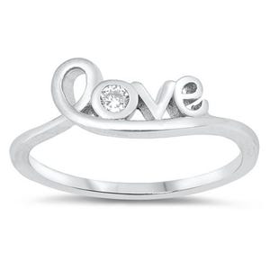 Script Love Ring, Dainty Love Ring, Stackable Ring, Minimalist Statement Ring, Dainty Cursive Letter Ring, Round Moissanite Engagement Ring