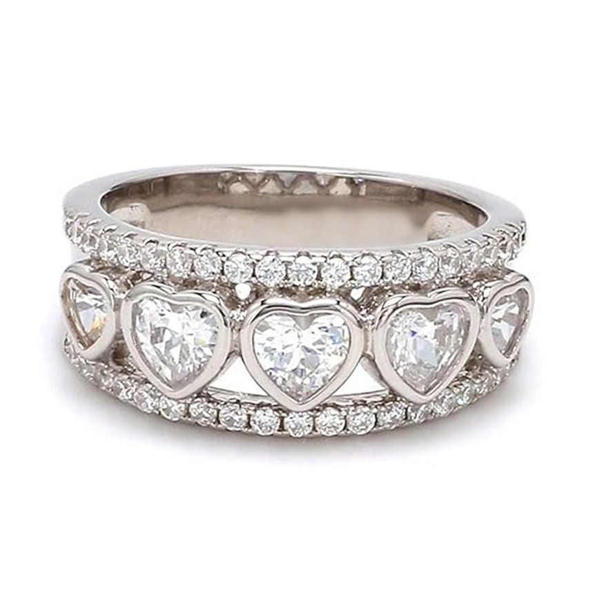 Heart Shape Double Shank Ring, Bezel Set Ring, Heart & Round Diamond ...