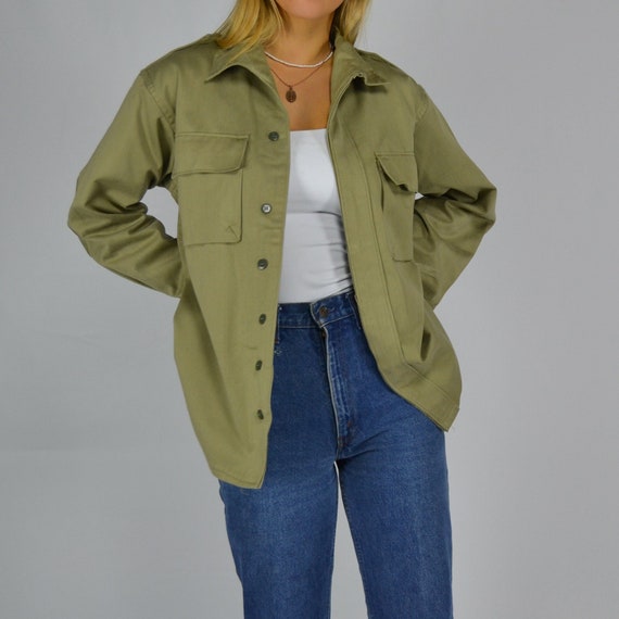 Vintage 1970's Light Khaki Military Over Shirt | M