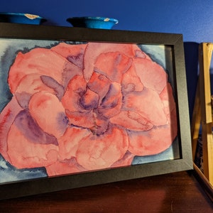 Watercolour painting camellia flowers watercolor watercolour art original pink blue purple housewarming home decor wall hanging A4