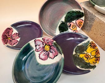 Ceramic Hand Painted Floral Trinket Tray