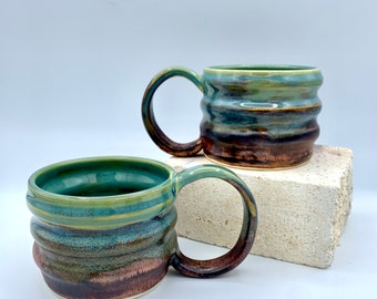 Handmade Set of Modern Teal and Copper Ceramic Mugs