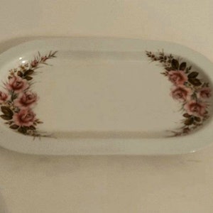 Preciosa fuente de carne grande, pintada con suaves rosas de color rosa, de la marca Royal Schwabab.