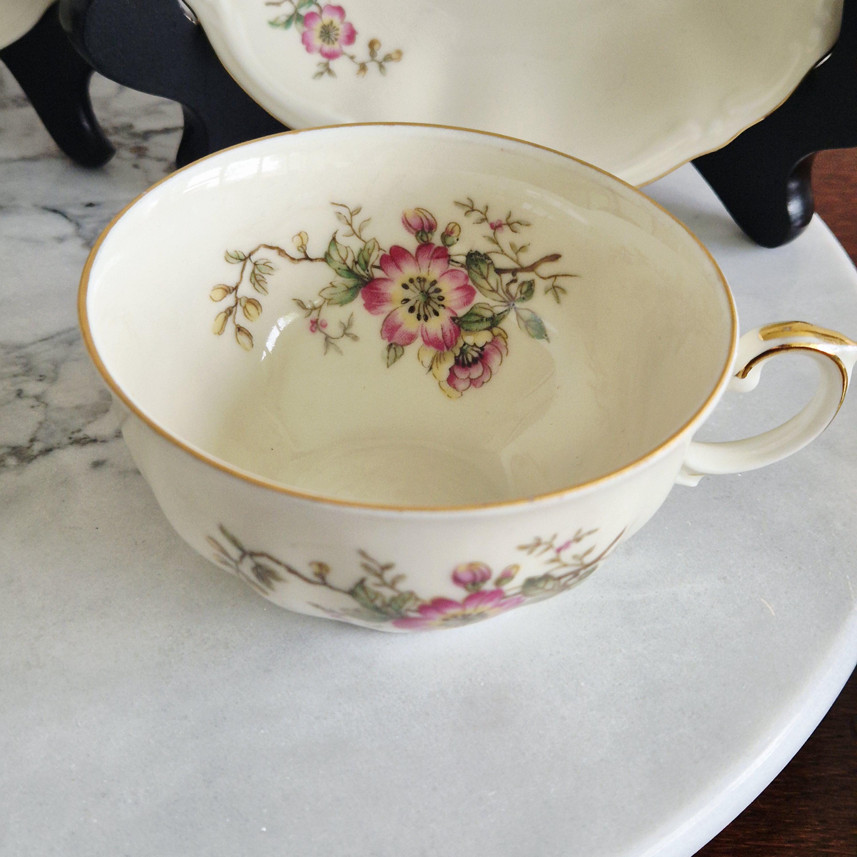 Teacup With Saucer by J Kronester Bavaria Decorated With Pink Teacup With Saucer by J Kronester Bavaria Decorated With Pink