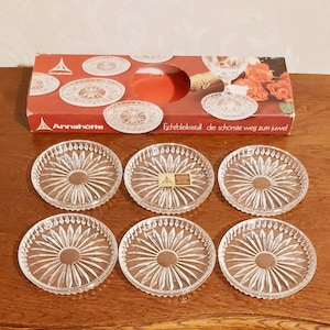 Set of 6 crystal coasters for wine glasses from Annahütte Bleikristal about 24% PbO Made in West Germany vintage 1980s