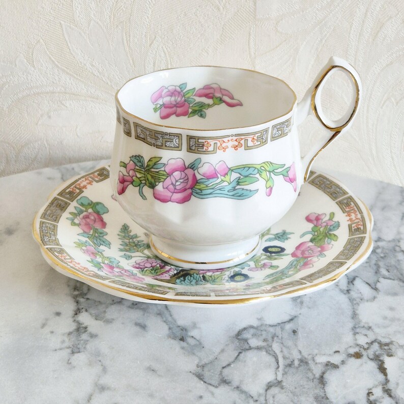 Tree Saucer Rim Demi Cup and Saucer, Elizabethan Fine Bone China, Indian Tree-like ...
