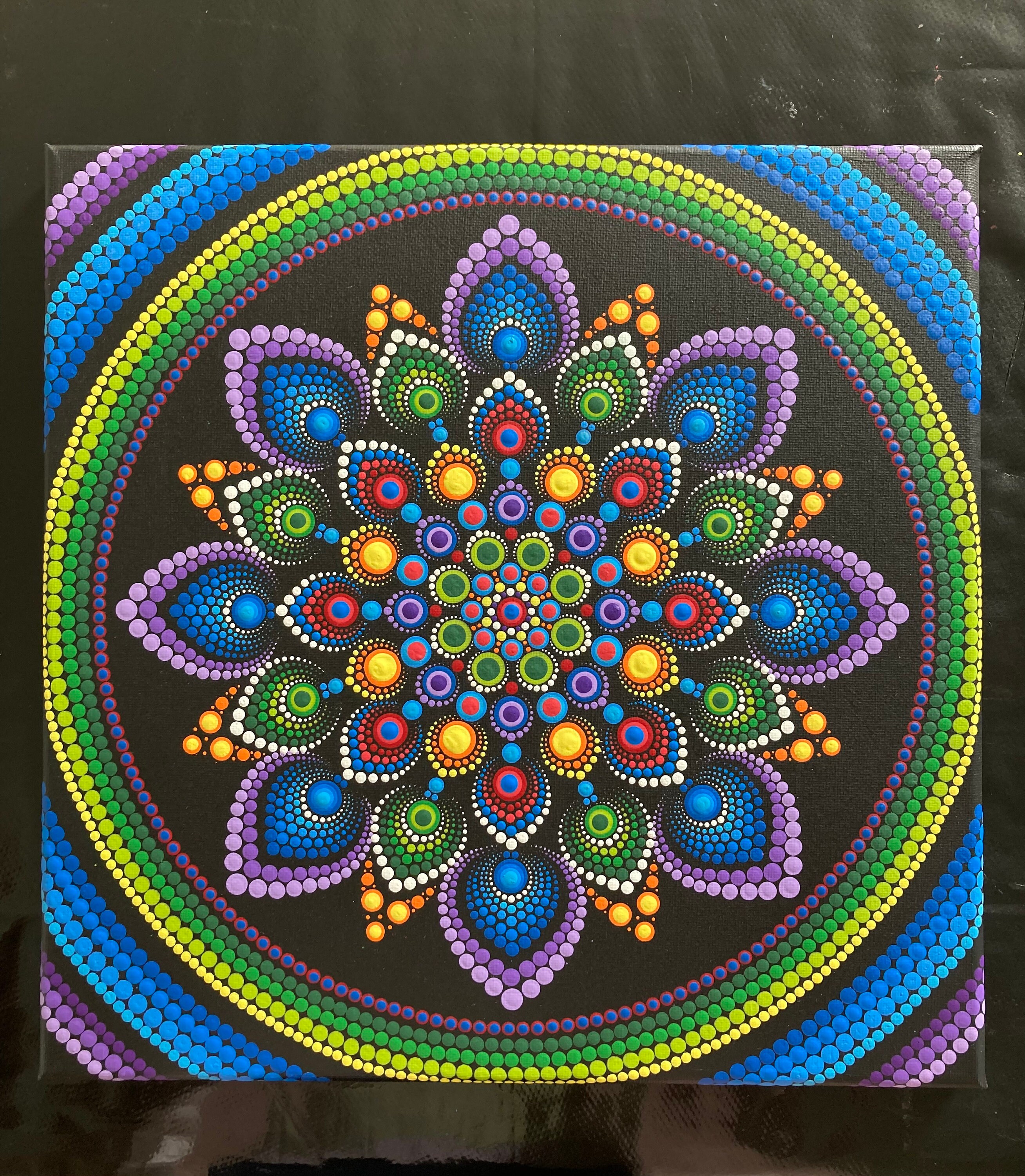 Bright and Colourful Rainbow Dot Mandala Painting Origi…