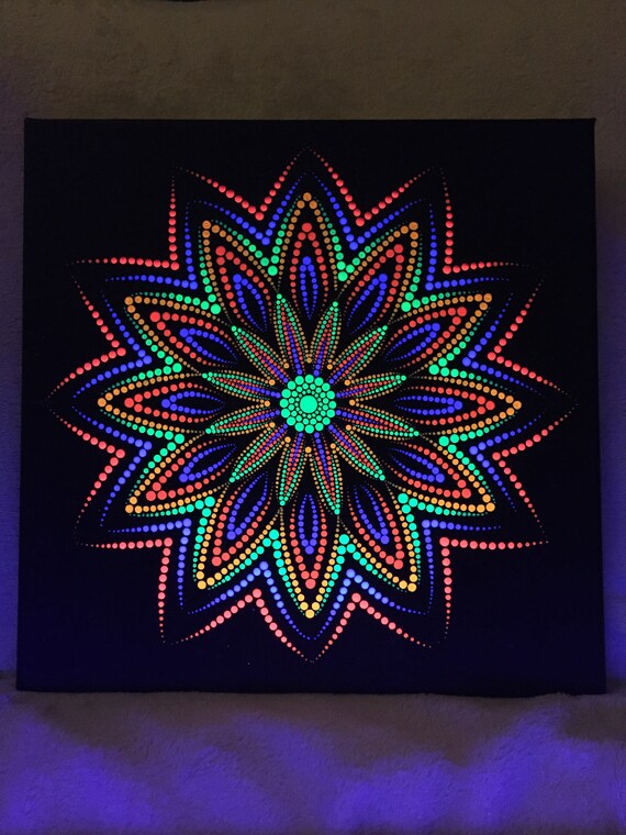 zin nevel Meevoelen UV Rainbow Dot Mandala Schilderij Glow in Black Light dot - Etsy België