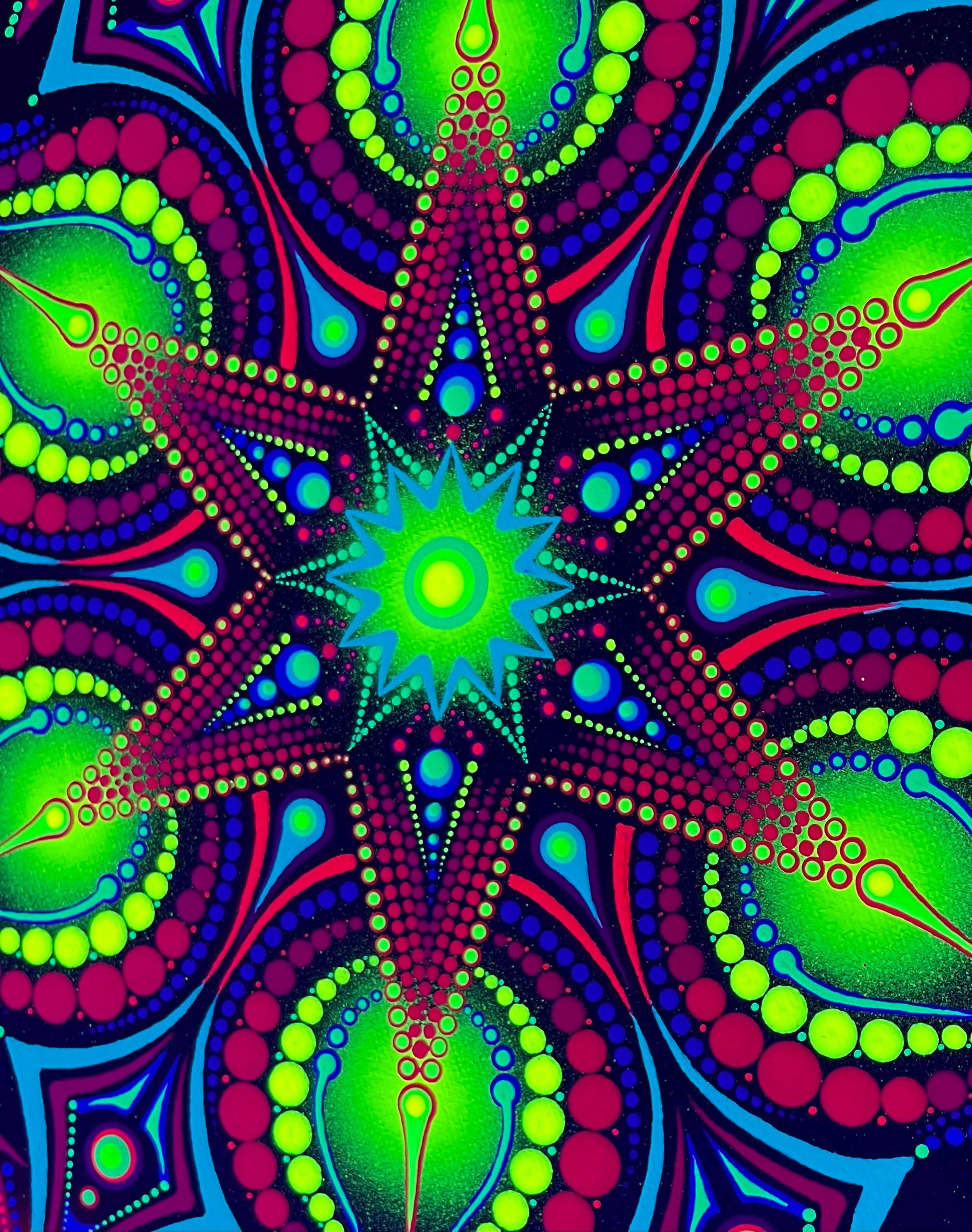 ブロッターアート 太陽 マンダラ サイケデリック ブロッターアート サイケデリック マンダラ アイ UV Reactive Mandala