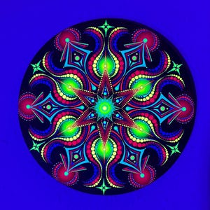 Psychedelic Neon Blacklight Dot Mandala, Original UV Reactive Painting fluorescent painting abstract painting home decor