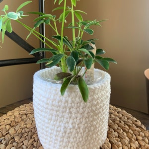 White Handmade Crochet Planter-Knit Planter-Plant Holder-Plant Cover-Unique Pots for Plants-Macrame-Flower Pot-Boho-Minimalist Home Decor