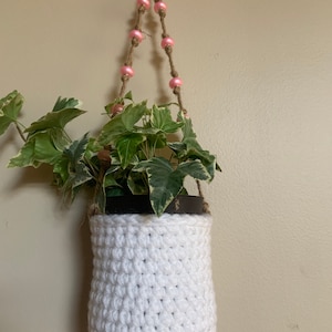 White Hanging Planter-Handmade-Crochet Planter-Knit Planter-Flower Pot-Macrame Planter-Plant Cover-Hanging Plant Holder-Plant Hanger-Boho