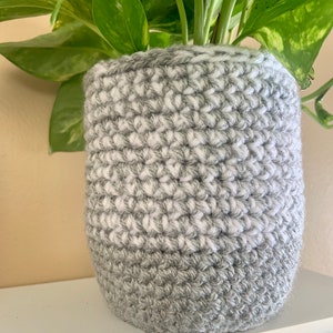 Unique Pot for Plants-White and Gray Crochet Planter-Knit Planter-Plant Holder-Flower Pot-Planter Cover or Small Storage Container-Macrame