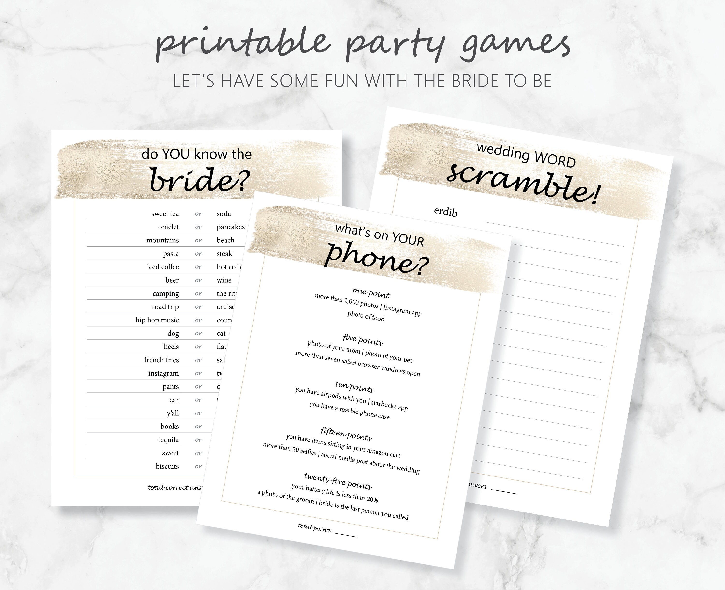 Bridal Shower/Bachelorette Party Games/Digital Etsy