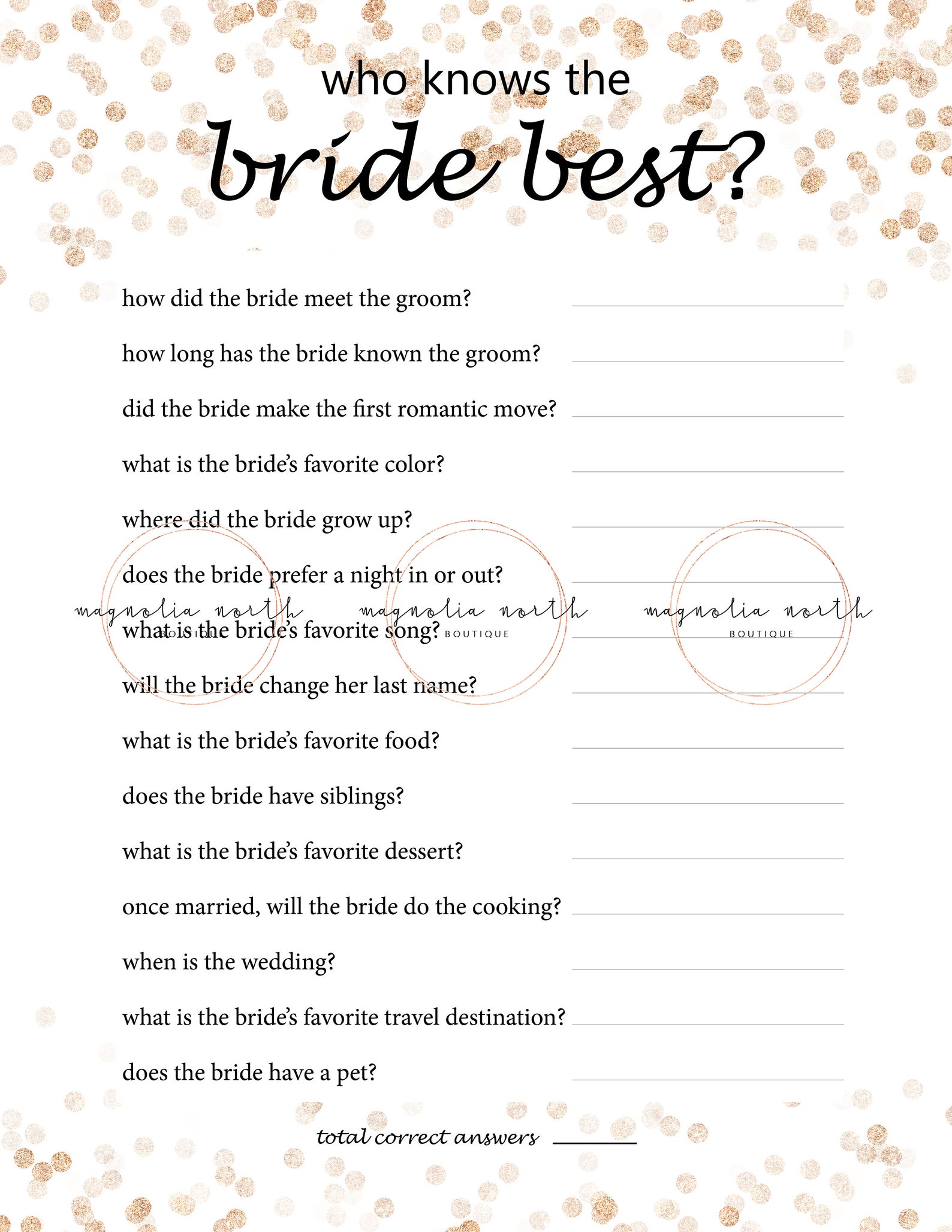 Printable Bridal Party Games Rose Gold Glitter - Etsy