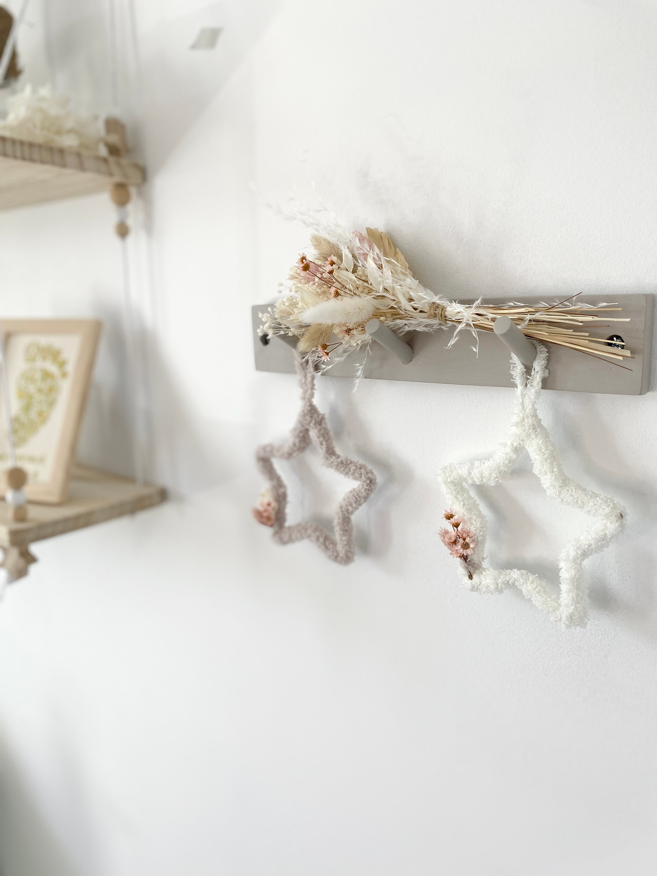 Pack Étoiles Moumoute et Fleurs Séchées Petit Modèle Pour Décoration Chambre Bébé ou Cadeau de Naiss