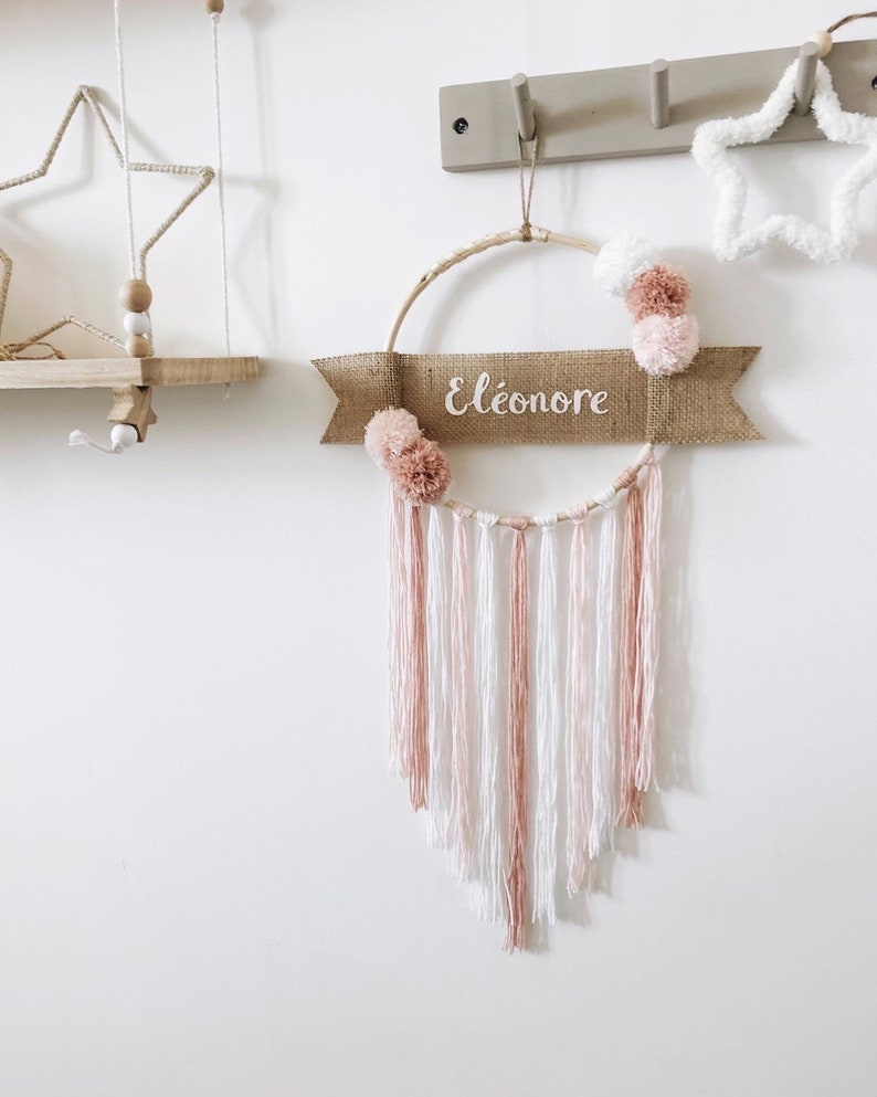 Personalized baby first name dream catcher for customizable birth gift or for baby boy or girl room decoration image 1