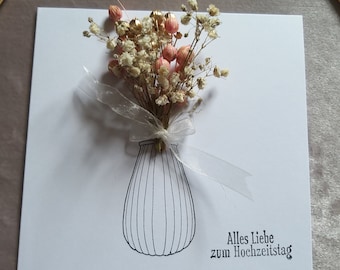 Karte mit Trockenblumen -Geschenkkarte- Karte - Kraftpapierkarte - Geburtstagskarte - Hochzeitskarte  - Happy Birthday