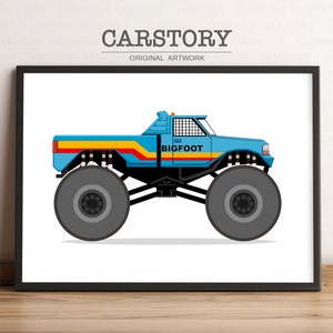 Monster Truck Decor - Monster Truck Print | Kids Transportation Prints, Big Boy Room Decor, Truck Prints, Monster Truck Birthday, Printable