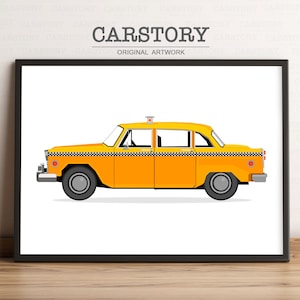 Yellow Taxi Cab | Vintage NYC Taxi Cab, Taxi Print, Prints for Toddlers, Boys Room Decor, Vintage Taxi Printable, Transportation Wall Art