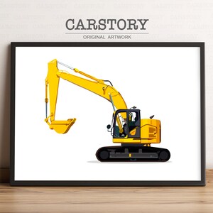 Excavator Print - Construction Print, Digger Art Toddler Room Decor, Boy Nursery Decor, Printable, Truck Print, Transportation Decor