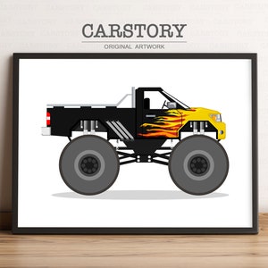 Monster Truck Decor - Monster Truck Print | Kids Transportation Prints, Big Boy Room Decor, Truck Prints, Monster Truck Birthday, Printable