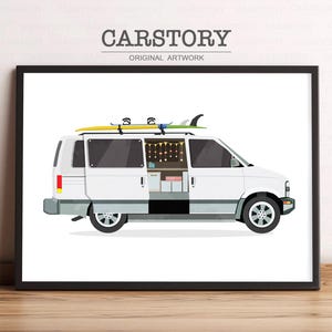 Impresión de tabla de surf, snowboard, furgoneta, impresión de surf, decoración de surf, tabla de surf, decoración de vehículos, póster bohemio, arte costero.