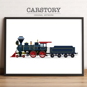 Trein print, locomotief kunst aan de muur, trein afdrukbaar, vervoer muur decor, kinderen playroom decor, kinderkamer print, trein kunst aan de muur
