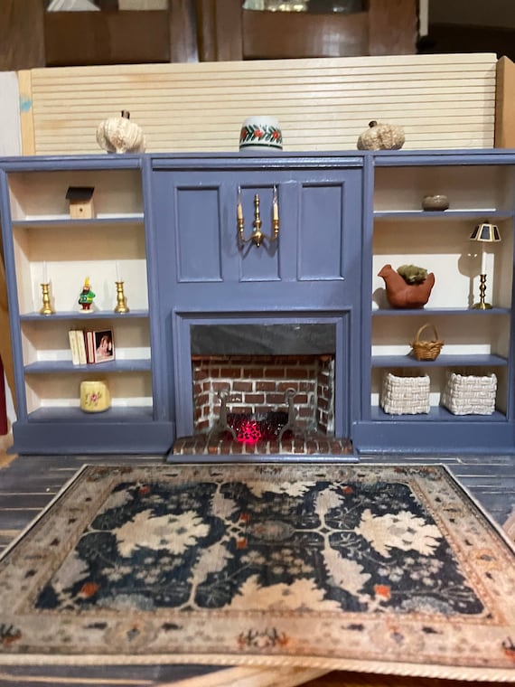 Dollhouse Miniature Bookcases With Fireplace Surrounded by Etsy