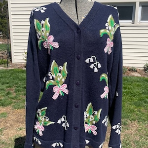 Vintage Knit Coquette Grandma Core Quacker Factory Floral sweater