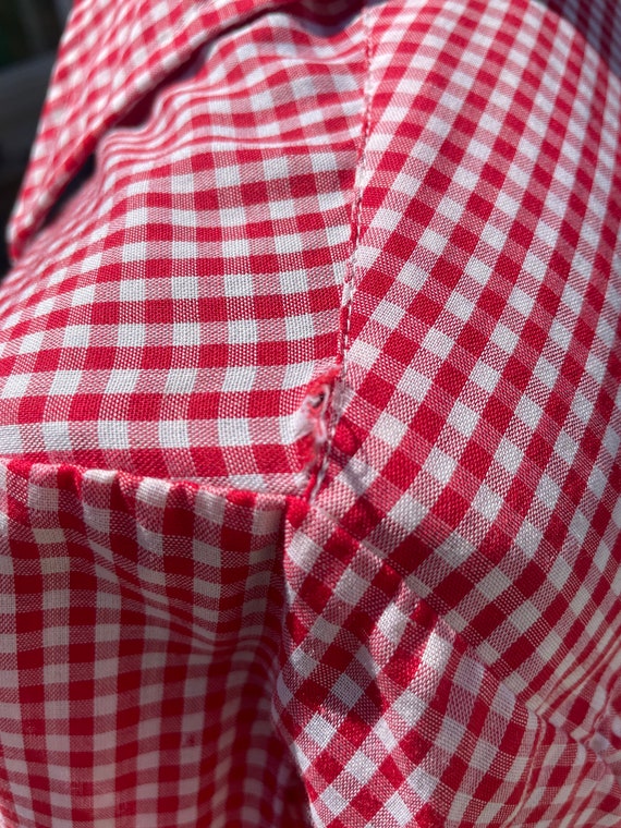 Vintage 1960s Red Gingham Checkered Button Down T… - image 7