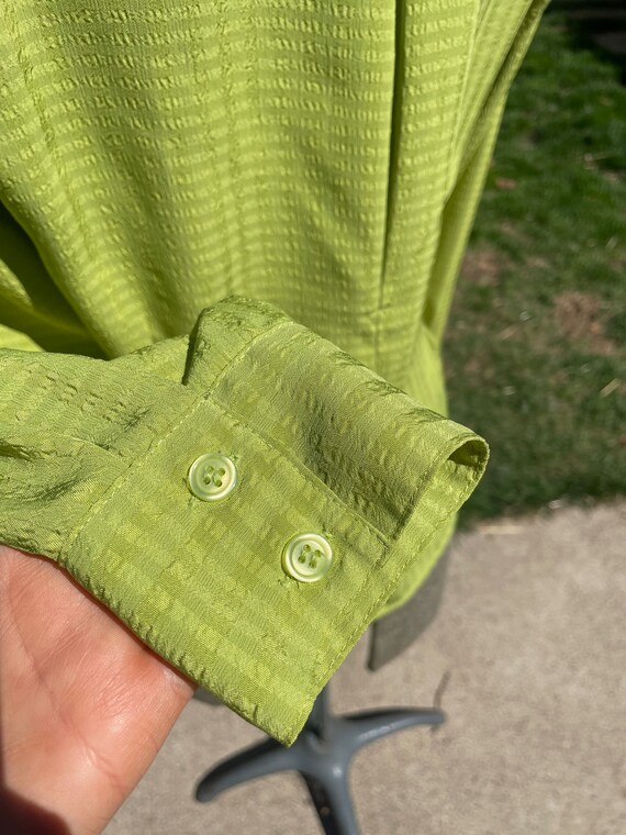 Vintage 1970s Polyester Collared Button Down Gree… - image 6