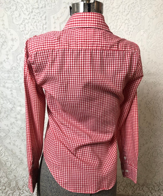 Vintage 1960s Red Gingham Checkered Button Down T… - image 4