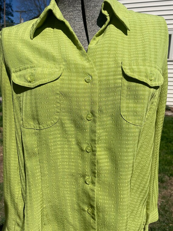 Vintage 1970s Polyester Collared Button Down Gree… - image 2