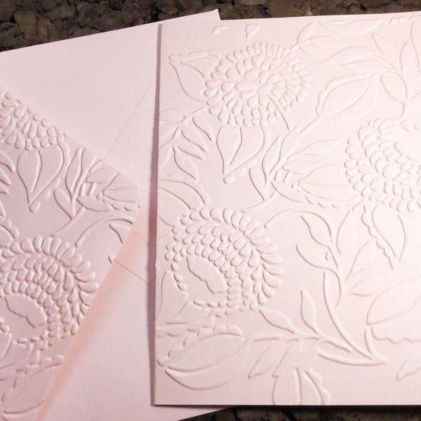 Pastel Pink Embossed Flowers notecards - Set of embossed cards