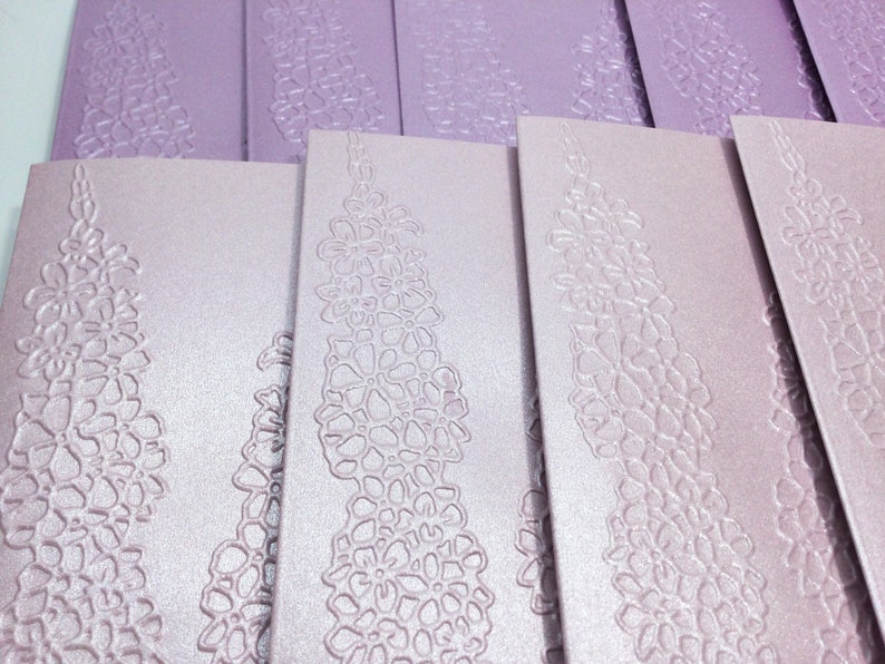 Shimmer purple embossed botanical Blank greeting cards Set of embossed cards