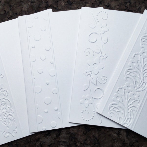 White, blue or cream embossed borders Blank greeting cards  Set of embossed cards