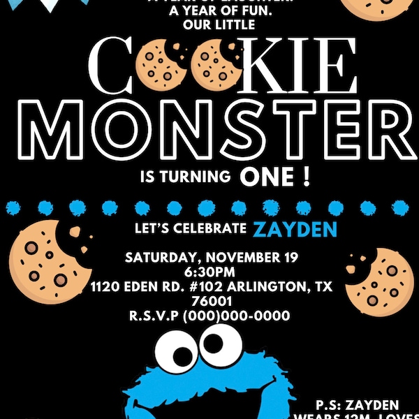Cookie Monster 1st Birthday Invitation
