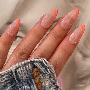 TANYA | Rainbow Hand Painted Press On Nails | Builder Gel Nails | Medium Almond Shown in Image