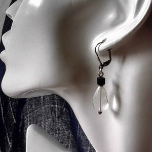 Flip earrings 925 silver with Brazilian rock crystal and black onyx