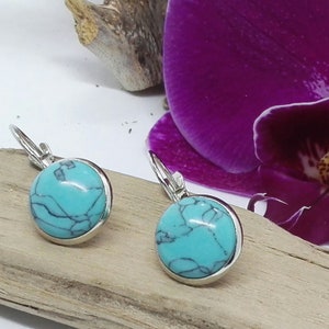 Turquoise stainless steel folding earrings with Polaris cabochon