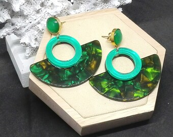 Green Acrylic Statement Earrings