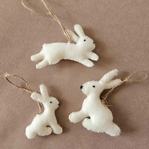 Handmade Felt Bunny Decorations – Set of 3 | 100% Wool Felt & Recycled Cotton Filling