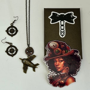 Steampunk Gift Set, Steampunk Earrings, Steampunk Necklace, Steampunk Stickers, Gift Set, Jewelry Set, 3 in 1, Holiday: &quot;Steampunk Love&quot;