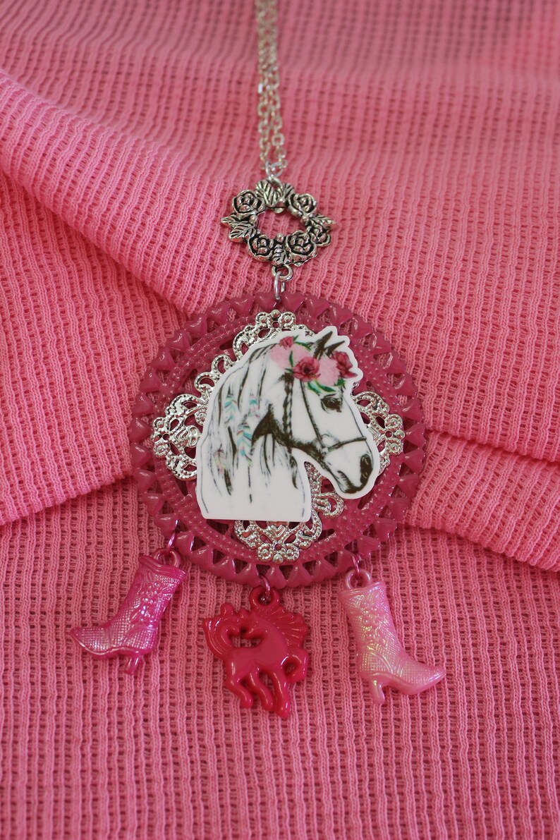 Pink Cowgirl Boots Horse Western Rodeo Necklace Pink Pony Love