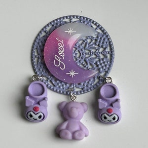 Sweet Dreams Brooch, Purple Moon Pin, Lavender Moon, Slipper Brooch, Bedtime Pin, Teddy Bear Pin, Stuff Animal: &quot;Sweet Dreams Love&quot;