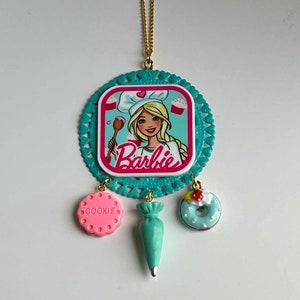 Barbie Bakery Necklace, Baker Barbie Necklace, Pastry Necklace, Chef Necklace, Nastolgia Necklace, Cartoon Necklace: &quot;Barbie Bakery Love&quot;