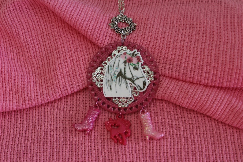 Pink Cowgirl Boots Horse Western Rodeo Necklace Pink Pony Love